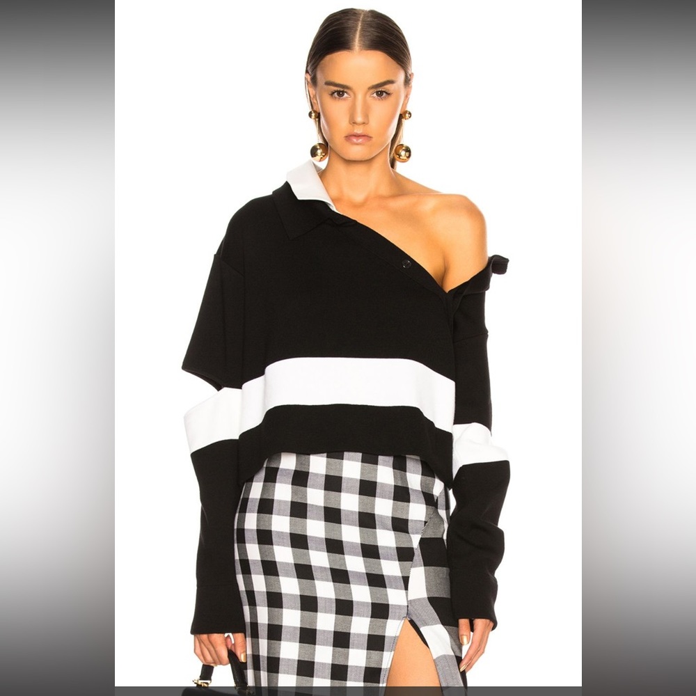 $890 Monse wide, striped polo wool sweater, S